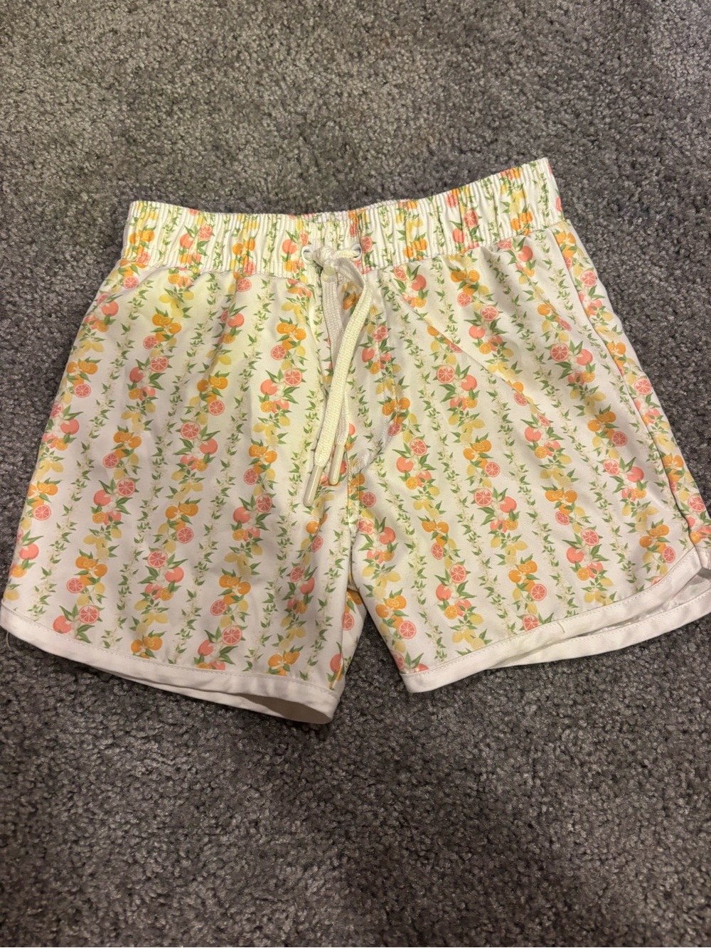 Kids Cream Floral Swim Trunks with Pink & Yellow Print